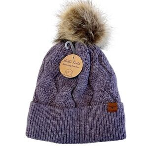 Britts Knits Mainstay Pom Hat Purple Womens One Size Cable Knit Winter Beanie